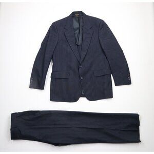 Vtg 60s 70s Palm Beach Mens 40R 2 Piece Wedding Pinstriped Suit Blue USA 32x31